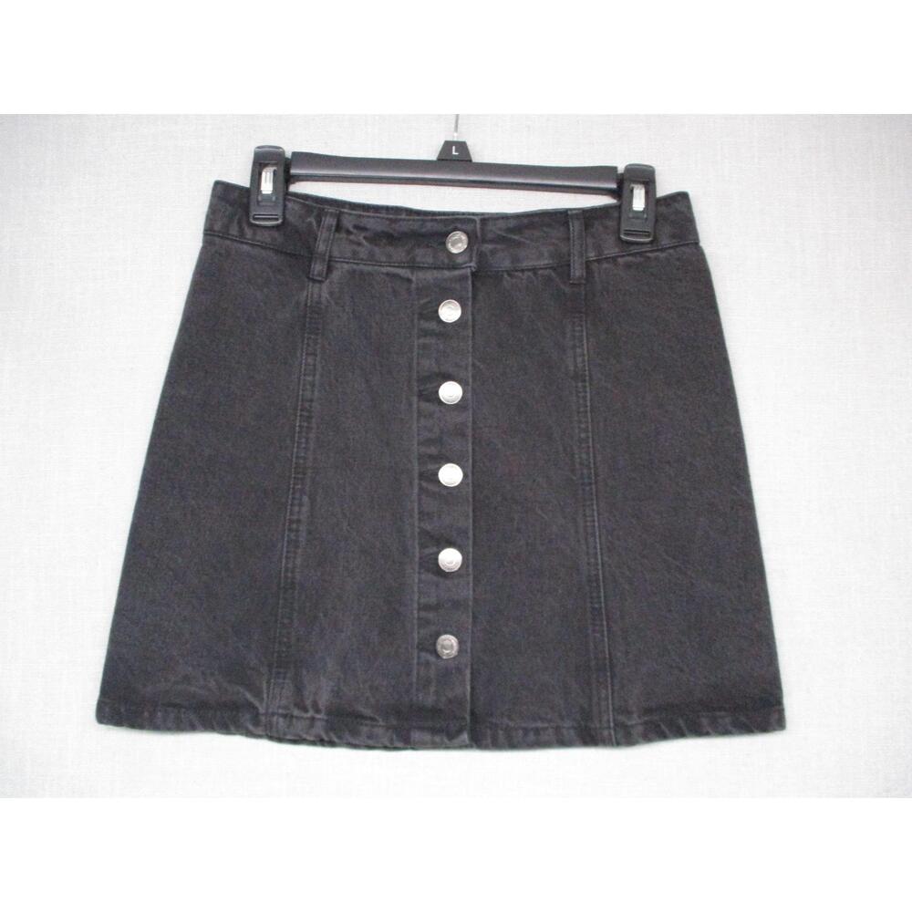 Forever 21 Black Denim Button Down Streetwear Casual Aline Skirt Womens Size 24